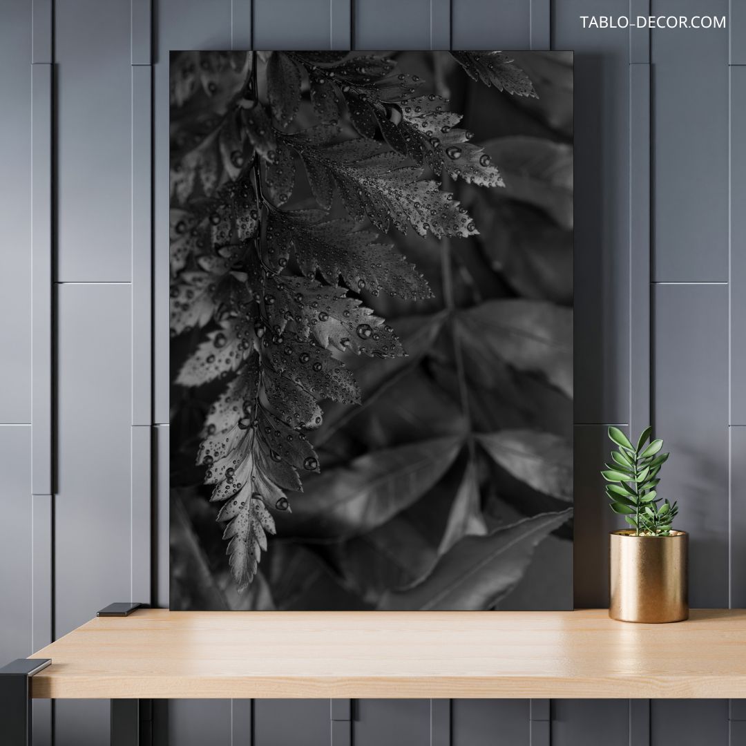 تابلو دکوراتیو مدرن برگ سیاه و سفید Black and white leaves
