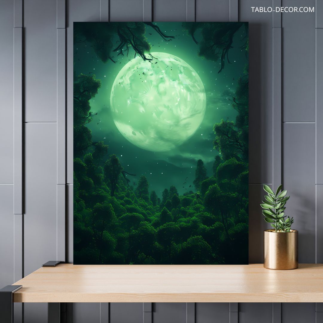 تابلو دکوراتیو فضایی ماه سبز green moon