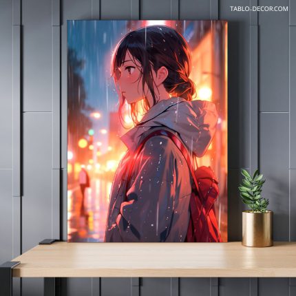 تابلو کارتونی انیمه در باران Anime in the rain