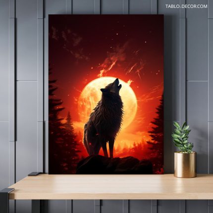 تابلو حیوانات گرگ و ماه The wolf and the moon