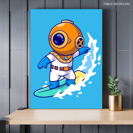 تابلو دکوراتیو مینیمال کارتونی فضانورد روی اب Astronaut on water