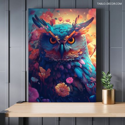 تابلو دکوراتیو مدرن جغد رنگی colored owl