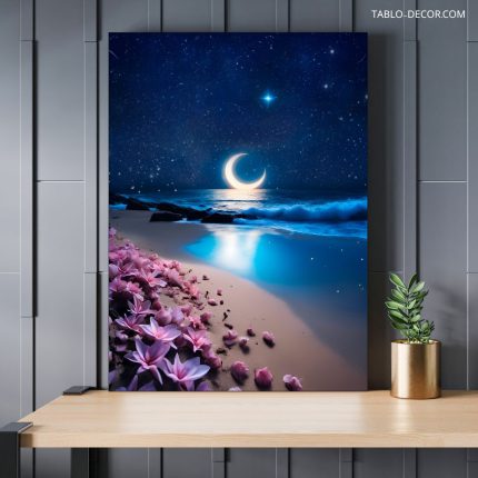 تابلو دکوراتیو مدرن دریا و ماه تابان The sea and the shining moon