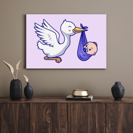 تابلو دکوراتیو مدرن لک لک و بیبی stork and baby