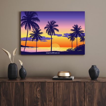 تابلو دکوراتیو مدرن ساحل و غروب افتاب Beach and sunset