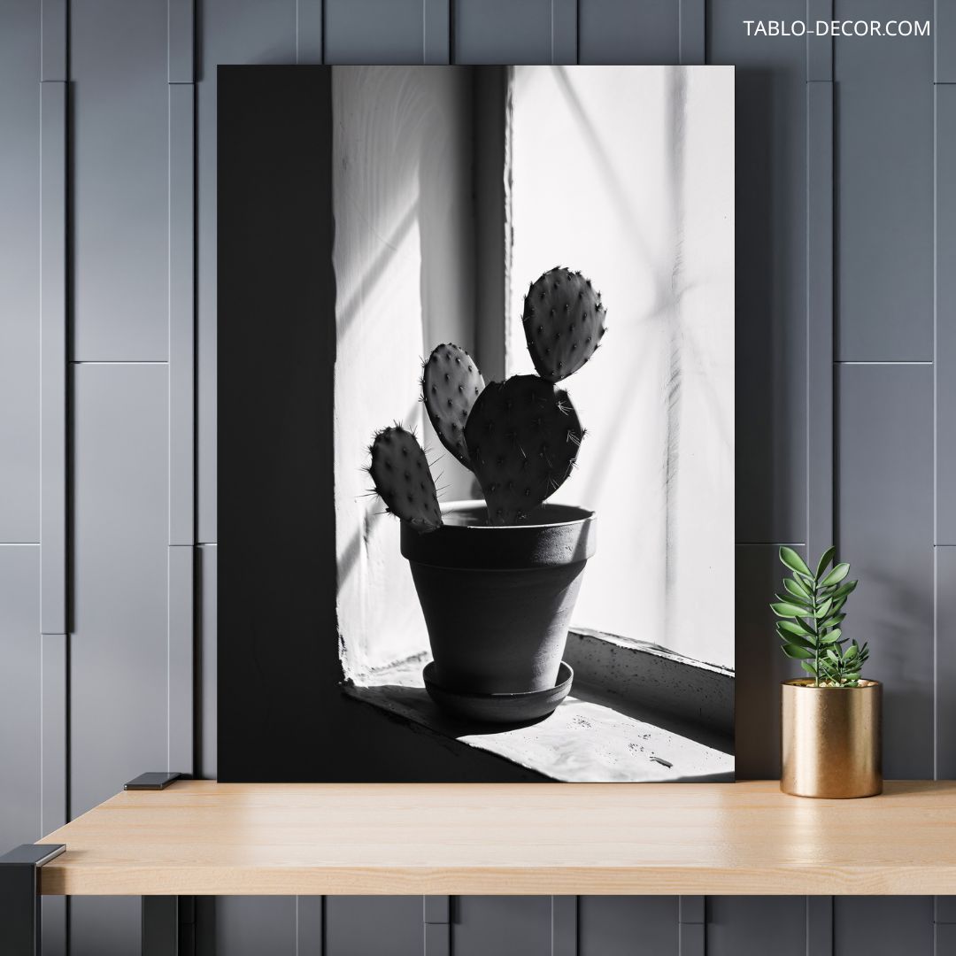 TD 821 jpg تابلو دکوراتیو مینیمال کاکتوس پشت پنجره Cactus behind the window