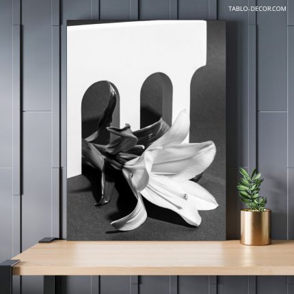 تابلو دکوراتیو مینیمال گل سیاه و سفید Black and white flowers