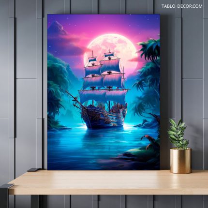 تابلو کشتی و ماه نورانی Ship and bright moon