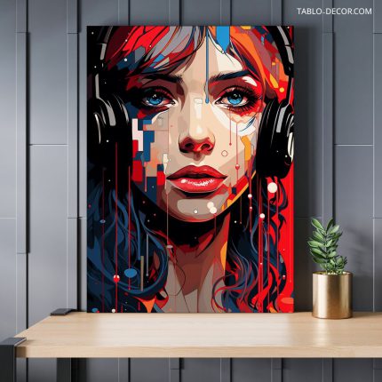 تابلو دکوراتیو هنر دیجیتال دختر عاشق موزیک A girl who loves music