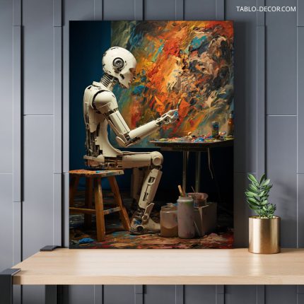 تابلو دکوراتیو هنر دیجیتال اسکلت نقاش Skeleton painter