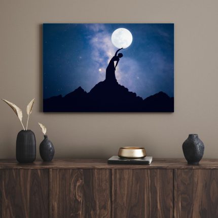تابلو دکوراتیو فضایی ماه و دختر moon and girl