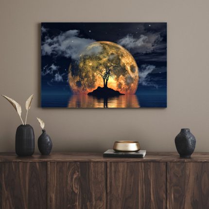 تابلو دکوراتیو فضایی ماه نورانی bright moon