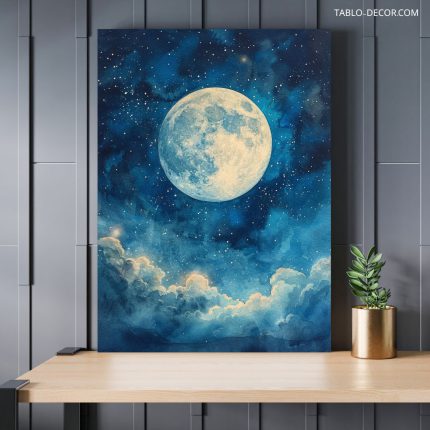 تابلو دکوراتیو فضایی ماه در اسمان ابی The moon in the blue sky