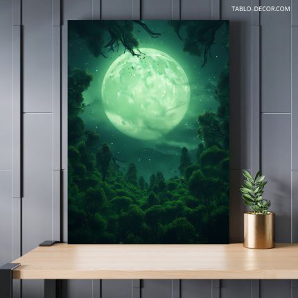 تابلو دکوراتیو فضایی ماه سبز green moon