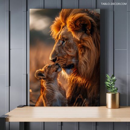 تابلو دکوراتیو مدرن شیر و فرزندش The lion and her child