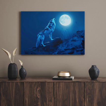 تابلو دکوراتیو حیوانات گرگ و ماه The wolf and the moon