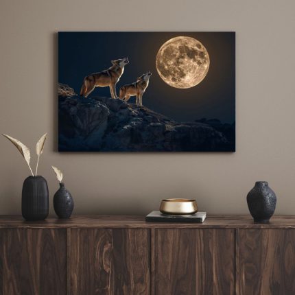 تابلو دکوراتیو حیوانات گرگ و ماه The wolf and the moon