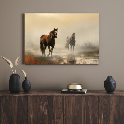 تابلو دکوراتیو حیوانات اسب ها در مه Horses in the fog
