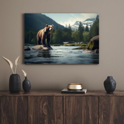 تابلو دکوراتیو حیوانات خرس در رودخانه Bear in the river