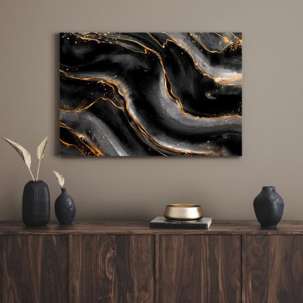 تابلو دکوراتیو مدرن ماربل مشکی رنگ Black marble