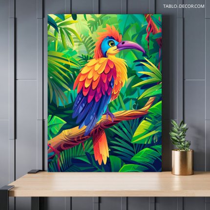 تابلو دکوراتیو حیوانات پرنده روی شاخه درخت A bird on a tree branch