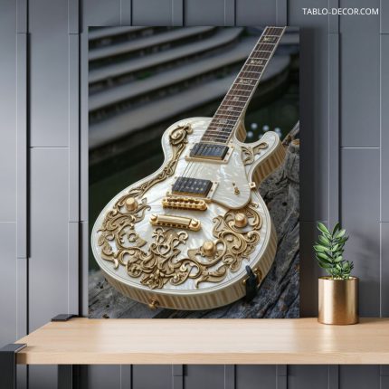 تابلو دکوراتیو مدرن گیتار برقی سفید رنگ White electric guitar