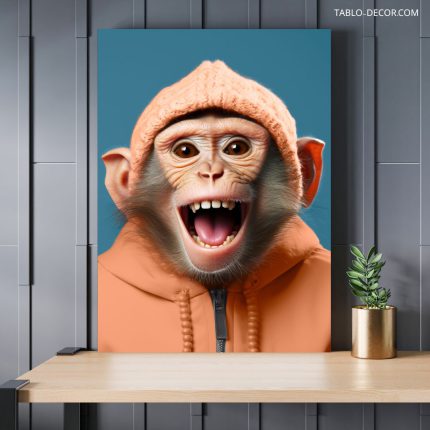 تابلو دکوراتیو مینیمال میمون خوشحال happy monkey