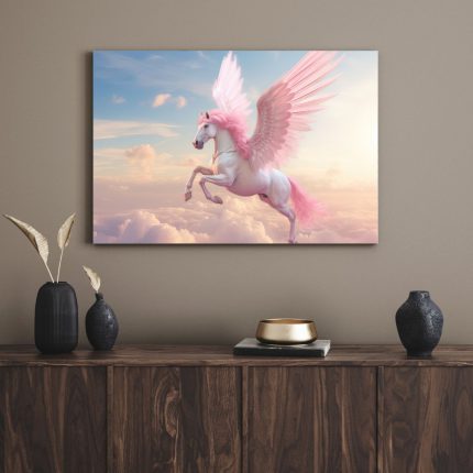 تابلو دکوراتیو فانتزی اسب بالدار صورتی Pink winged horse