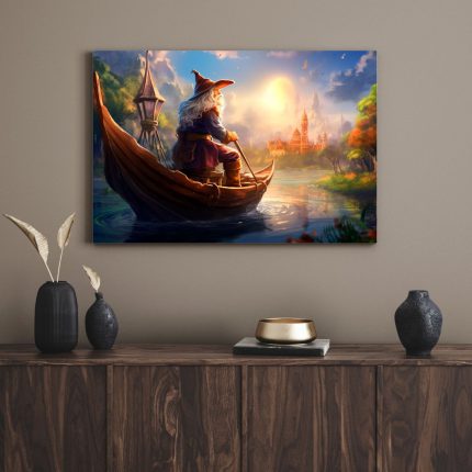 تابلو دکوراتیو فانتزی مردی تنها در قایق A lonely man in a boat