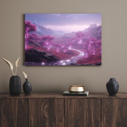 تابلو دکوراتیو فانتزی منظره بنفش رنگ Purple landscape