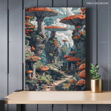 تابلو دکوراتیو فانتزی سرزمین قارچ ها The land of mushrooms