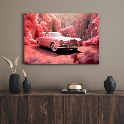 تابلو دکوراتیو فانتزی ماشین صورتی pink car