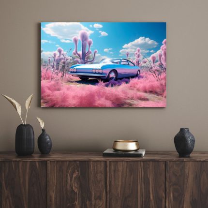 تابلو دکوراتیو فانتزی ماشین در سرزمین صورتی Car in the pink land