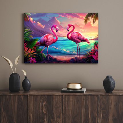 تابلو دکوراتیو حیوانات فلامینگو صورتی Pink flamingo