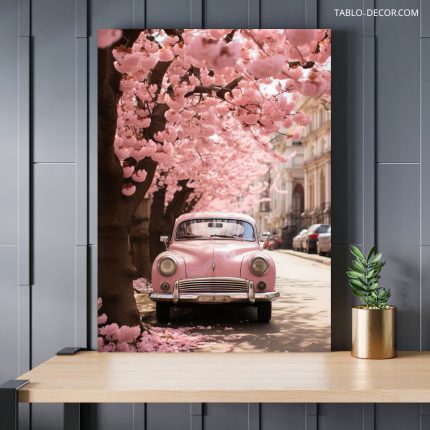 تابلو دکوراتیو فانتزی ماشین صورتی pink car