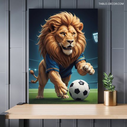 تابلو دکوراتیو کارتونی شیر فوتبالیست lion football player