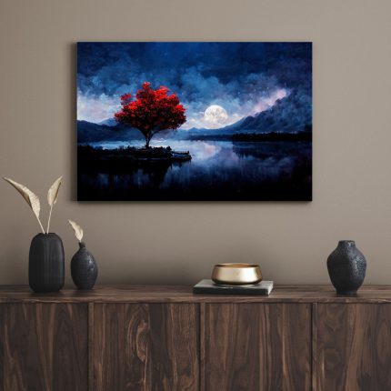 تابلو درخت تنها در شب تاریک A lonely tree in the dark night