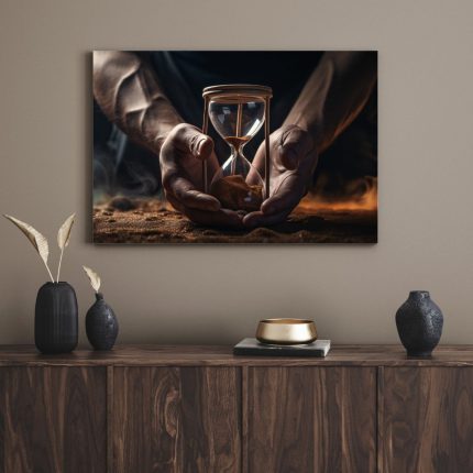 تابلو دکوراتیو ساعت شنی در دست Hourglass in hand