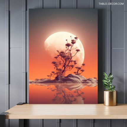 تابلو ماه و گل زیبا Moon and beautiful flowers
