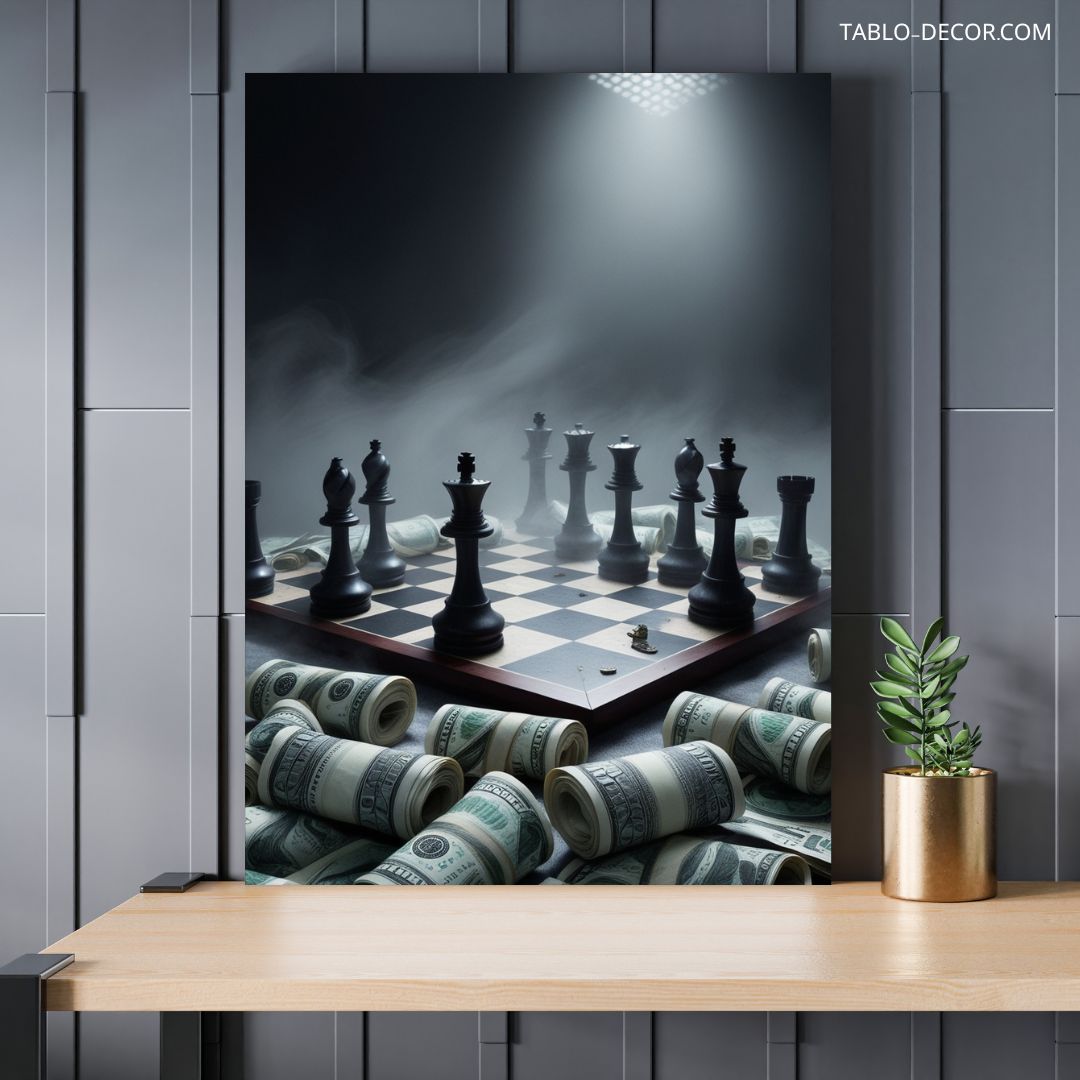 TD 2933 jpg تابلو شطرنج و دلار Chess and dollars