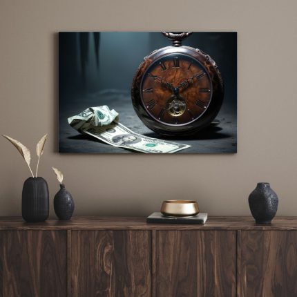 تابلو ساعت قدیمی و دلار Old watch and dollar