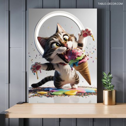 تابلو گربه عشق بستنی Cat love ice cream