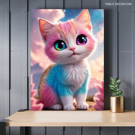 تابلو گربه صورتی رنگ pink cat