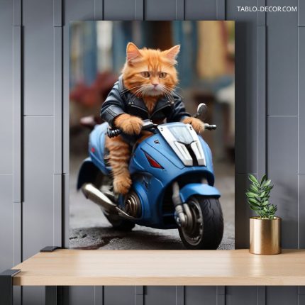 تابلو گربه موتور سوار motorcycle cat