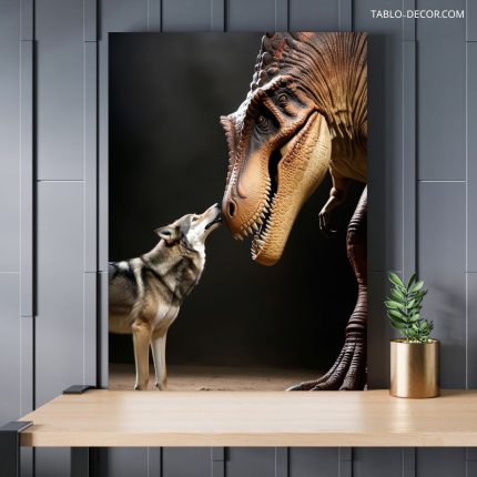تابلو گرگ و دایناسور Wolf and dinosaur