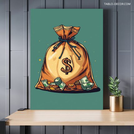 تابلو کیسه اسکناس دلار A bag of dollar bills