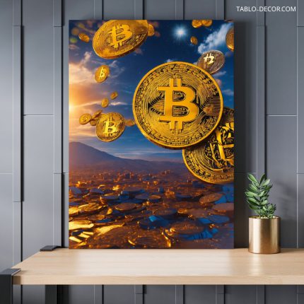 تابلو بیت کوین رنگ طلایی Bitcoin gold color
